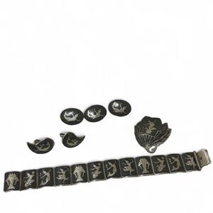 Vintage Siam Sterling Niello 6-Piece Jewelry Set